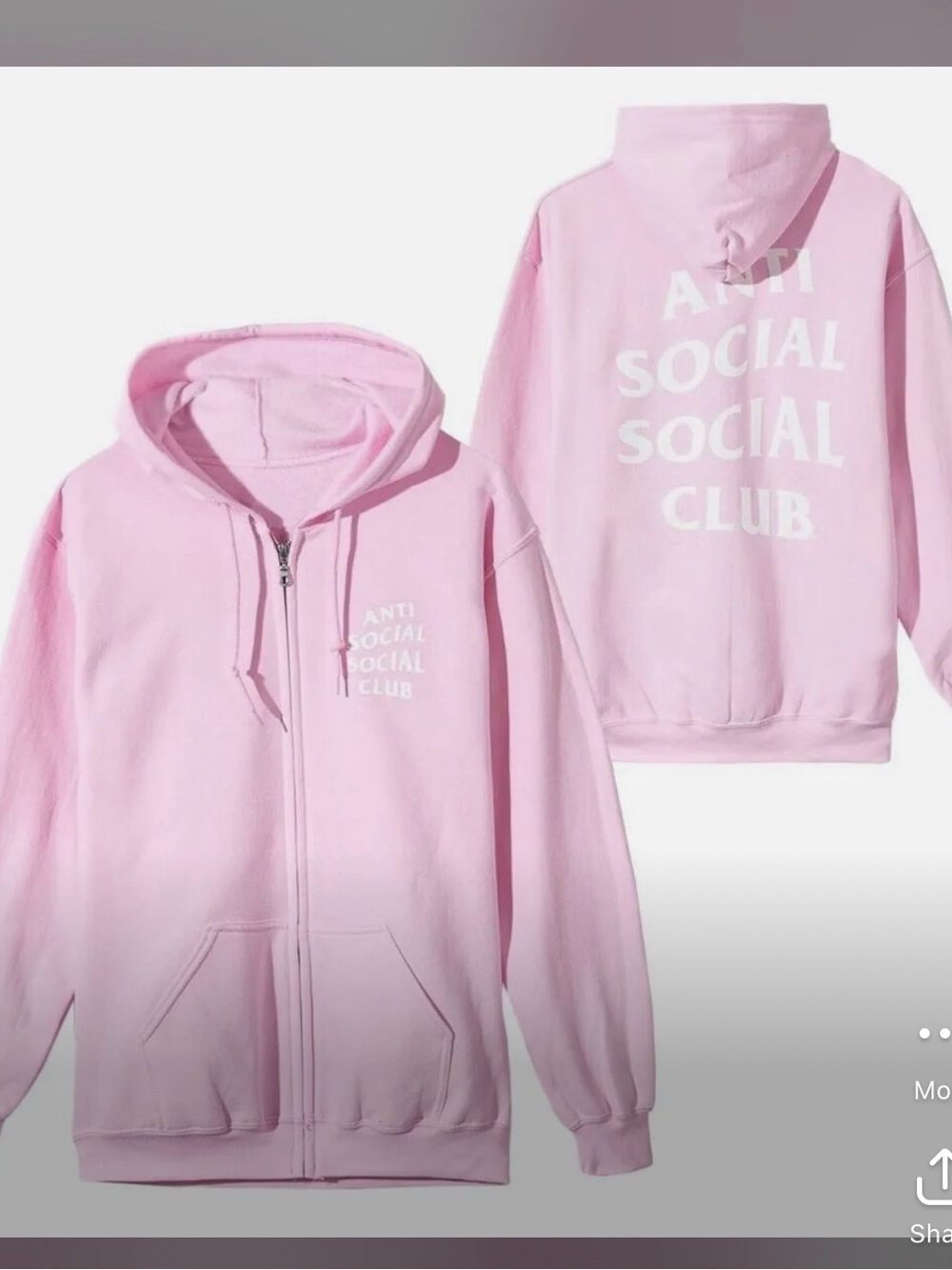 Anti Social Social Club Kids Light Pink Zip Hoodie with White Logo